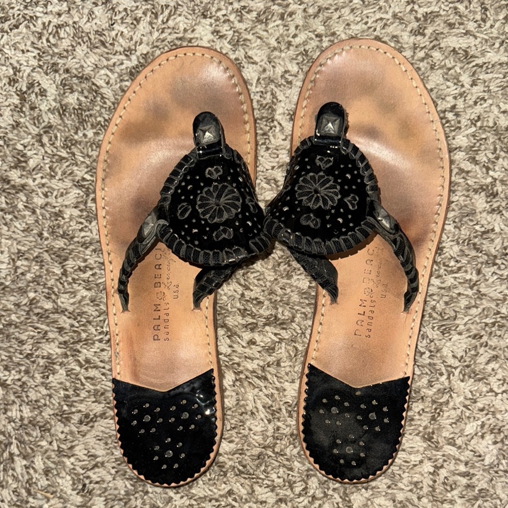 Palm Beach Black Leather Women's Sandals